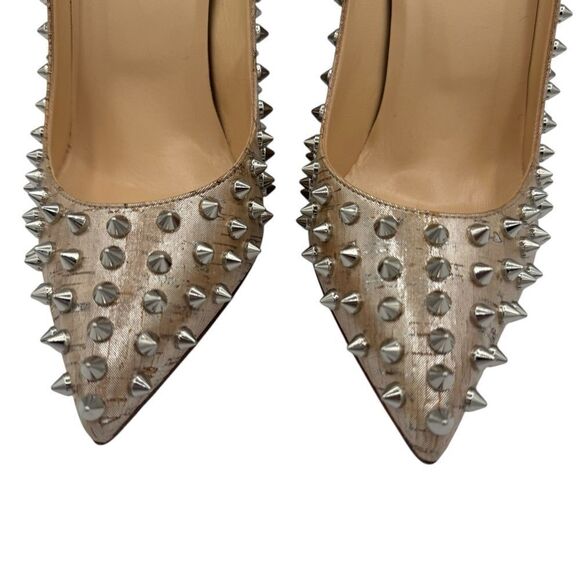 NEW Christian Louboutin Follies Spikes 100 Liege Pepite Silver Size 40 / 10 - Picture 6 of 13